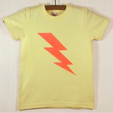 Lemon Yellow T Shirt with Neon Orange Lightning Bolt