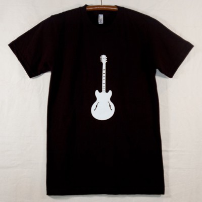 Unisex Adult Black T Shirt with White Guitar