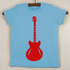 Baby Blue T Shirt with Red Guitar