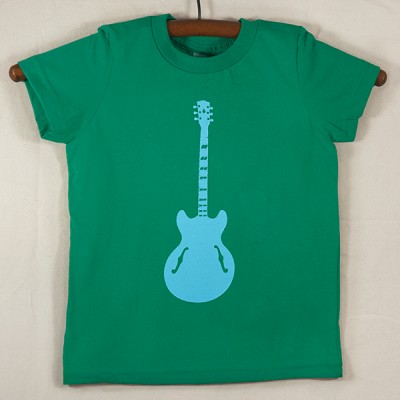 Kelly Green T Shirt with Blue Guitar