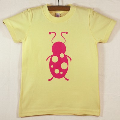Lemon Yellow T Shirt with Magenta Lady Bug